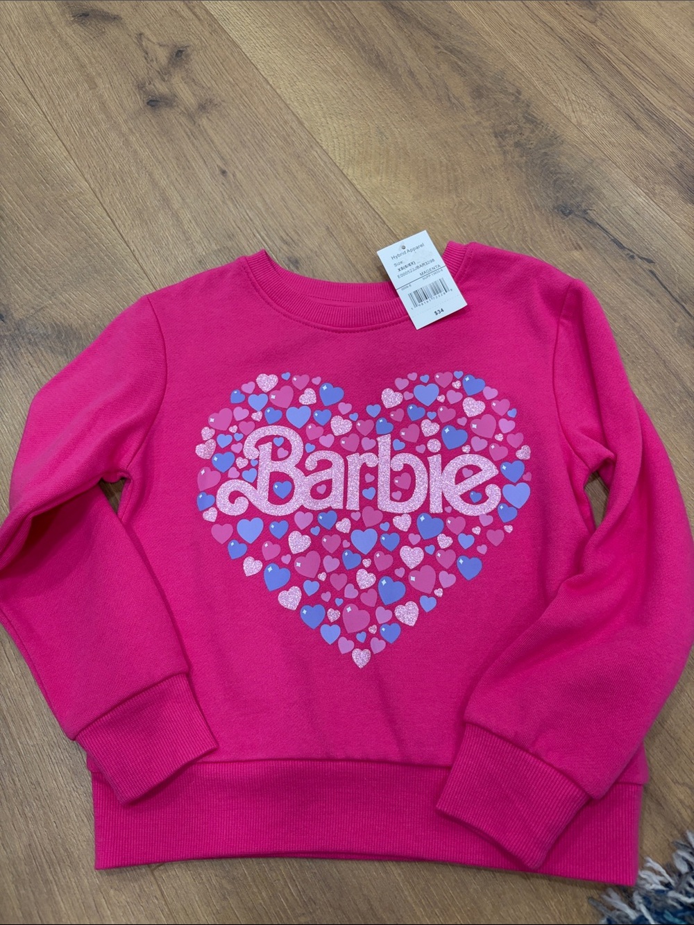 Barbie Hot Pink Heart Logo Sweatshirt with Blue & Light Pink Accents